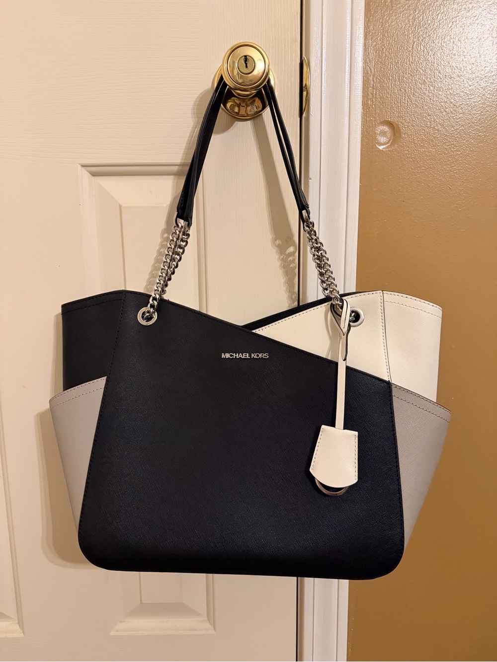 Michael Kors Black, White and Gray Colorblock Shoulder Tote